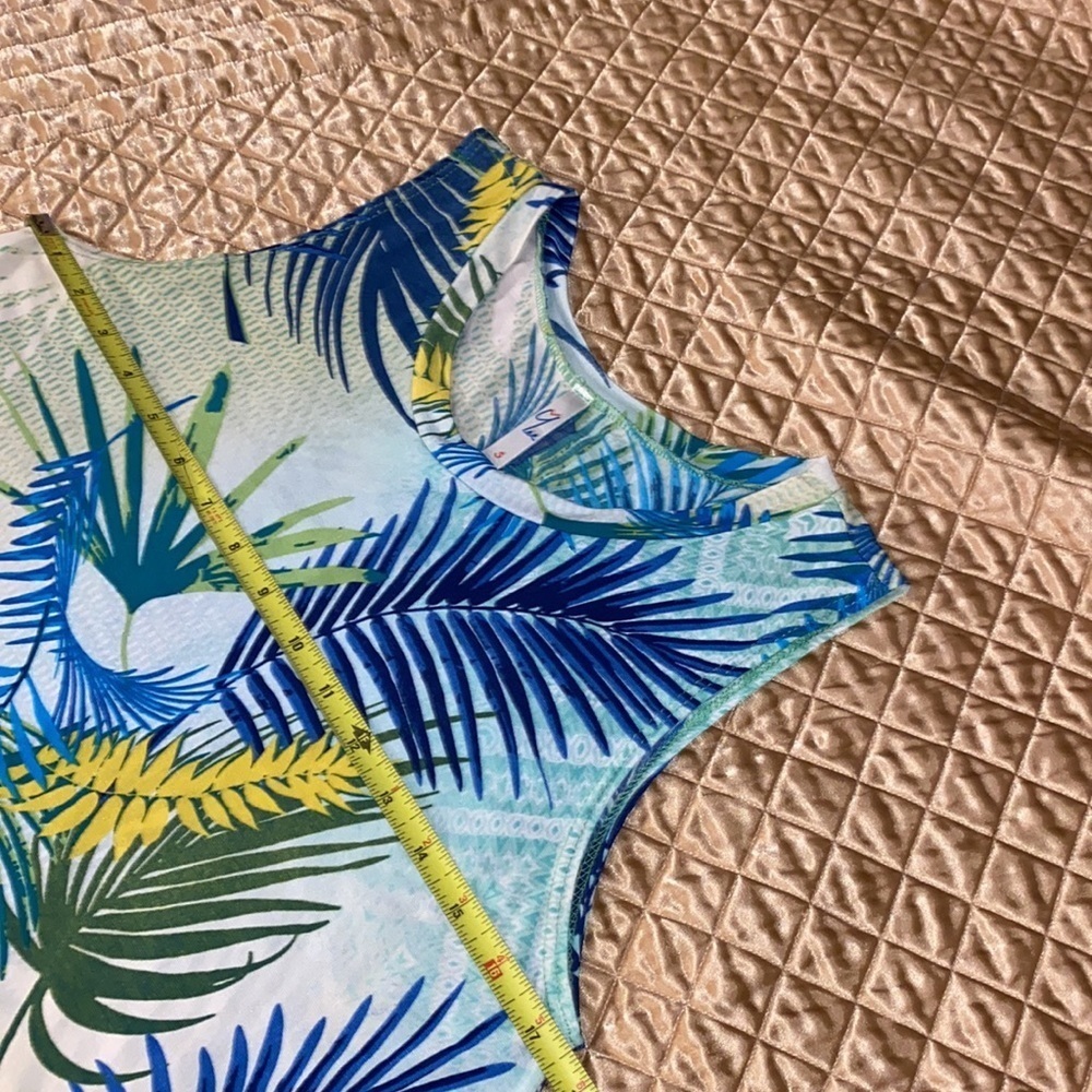 Yee tropical green blue white sun dress sleeveless - Picture 7 of 9